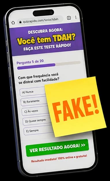 Celular com um postit colado escrito 'FAKE'